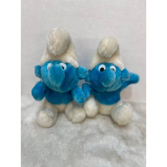 1980 Vintage Smurfs Plush Toys Pair By Wallace Bertie Co - Picture 2 of 8